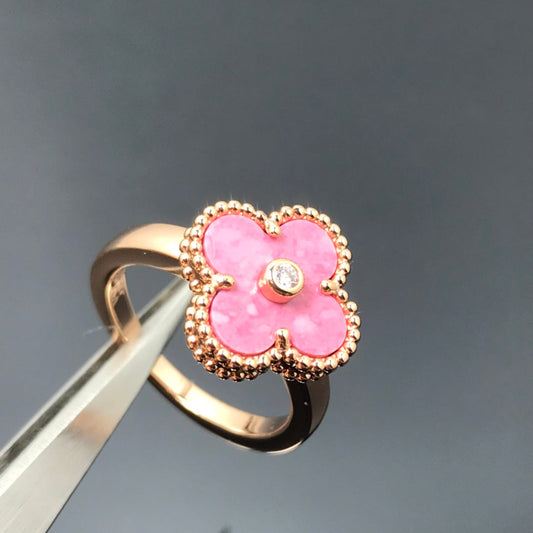 [TOPON]CLOVER RHODONITE ROSE GOLD RING