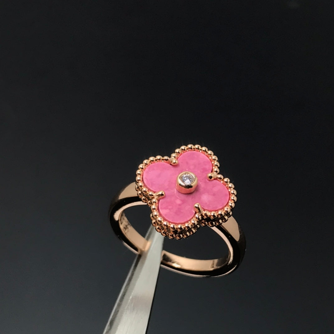 [TOPON]CLOVER RHODONITE ROSE GOLD RING