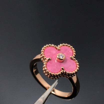 [TOPON]CLOVER RHODONITE ROSE GOLD RING