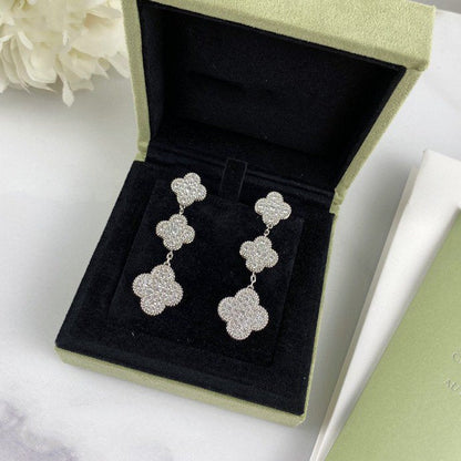 [TOPON]CLOVER 3 MOTIF DIAMOND SILVER DROP EARRINGS