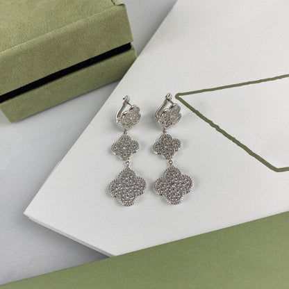 [TOPON]CLOVER 3 MOTIF DIAMOND SILVER DROP EARRINGS