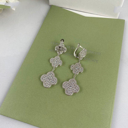 [TOPON]CLOVER 3 MOTIF DIAMOND SILVER DROP EARRINGS