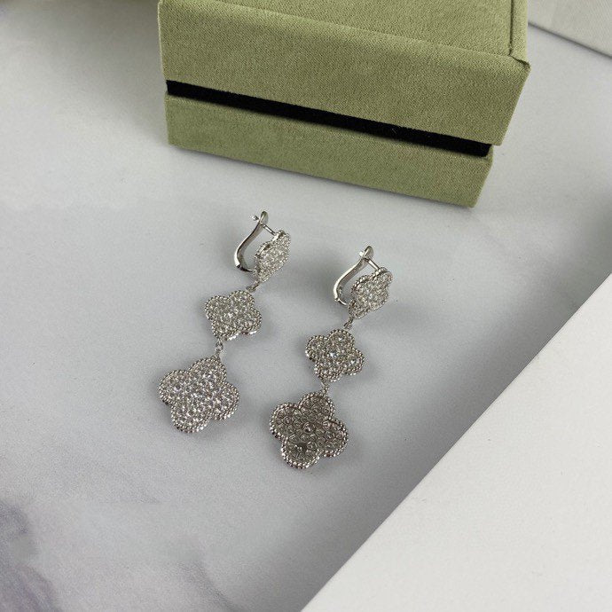 [TOPON]CLOVER 3 MOTIF DIAMOND SILVER DROP EARRINGS