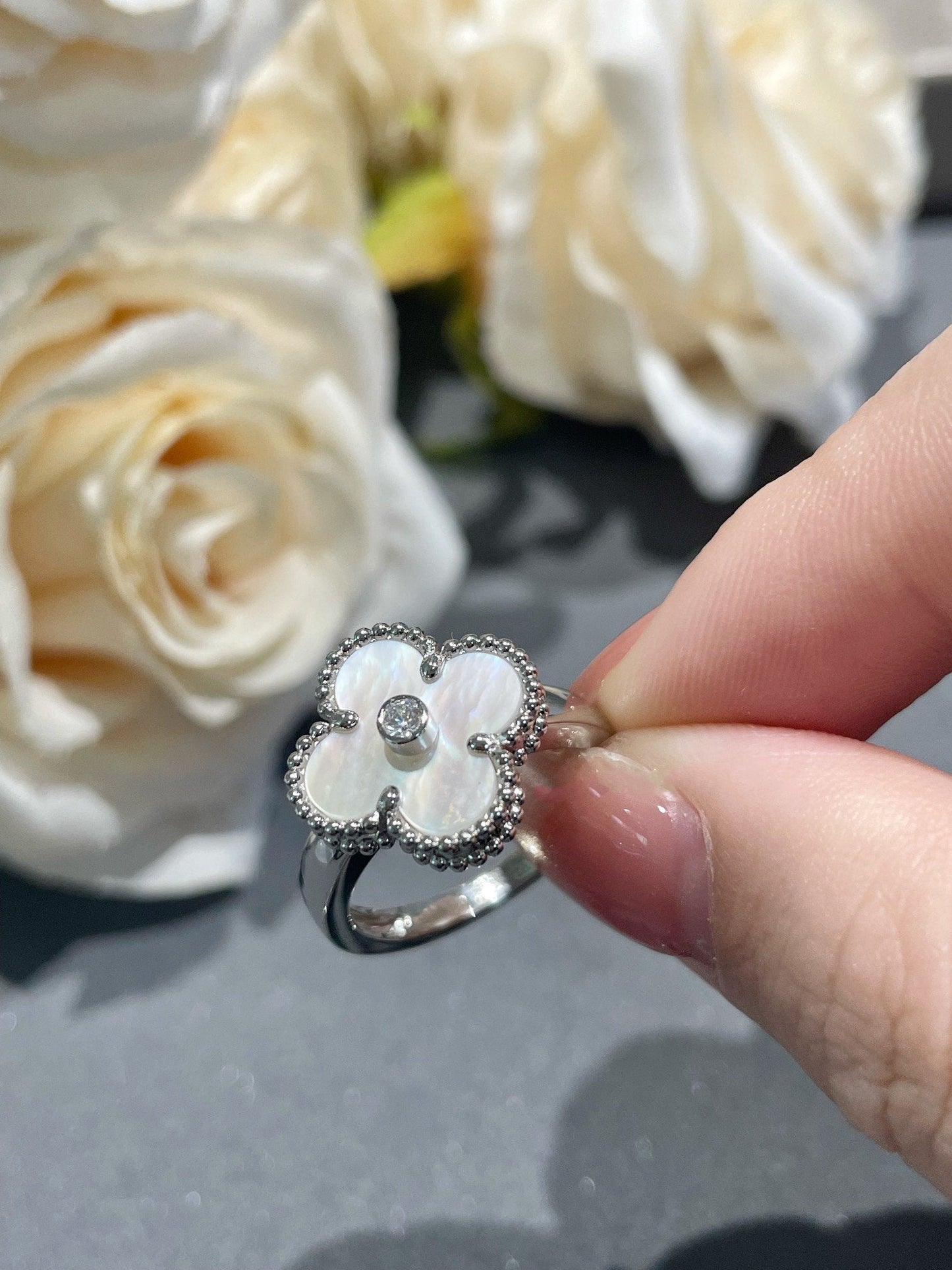 [TOPON]CLOVER SILVER MOP DIAMOND RING