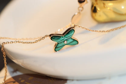 [TOPON]JEUX MALACHITE 1 DIAMOND PINK GOLD NECKLACE