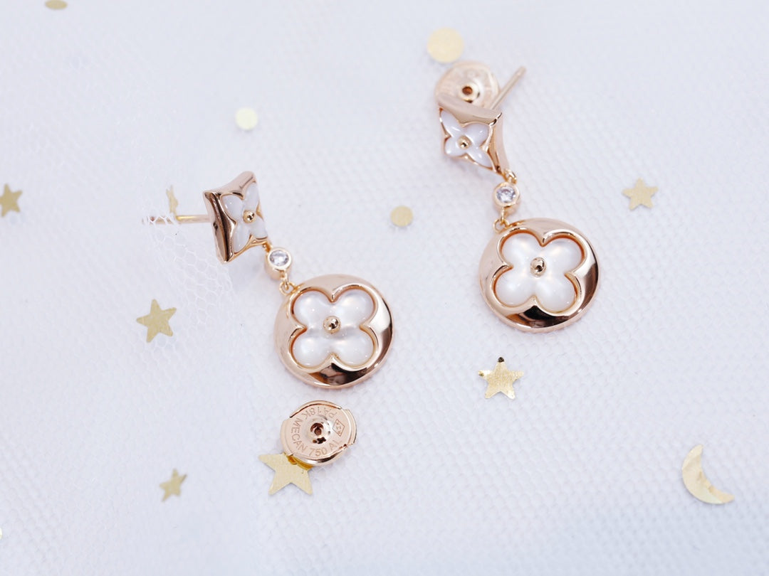 [TOPON]STAR AND SUN PINK GOLD MOP DROP EARRINGS