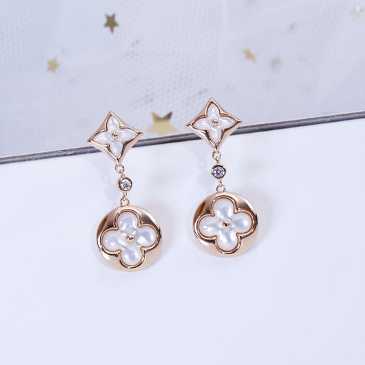 [TOPON]STAR AND SUN PINK GOLD MOP DROP EARRINGS