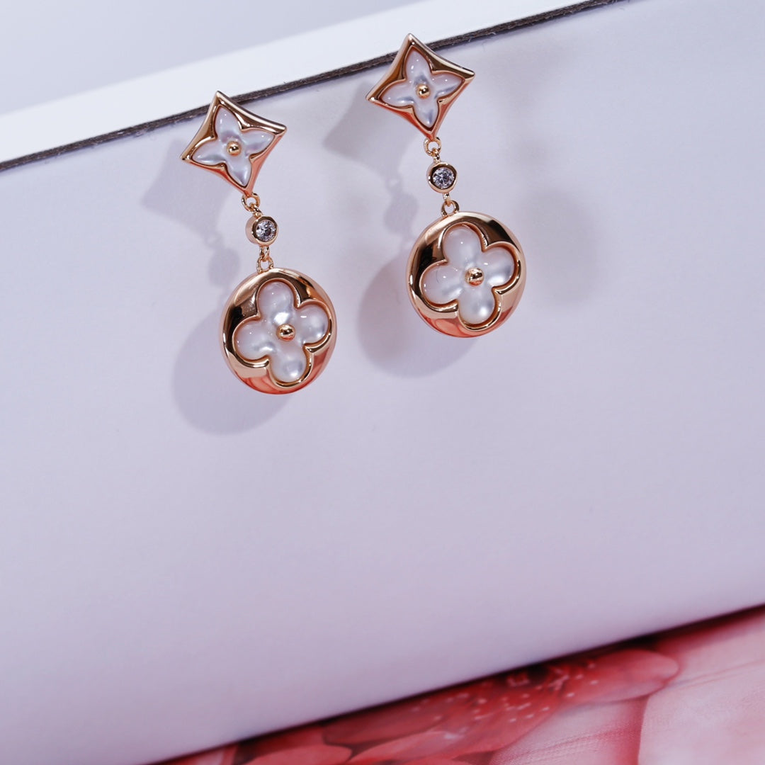 [TOPON]STAR AND SUN PINK GOLD MOP DROP EARRINGS