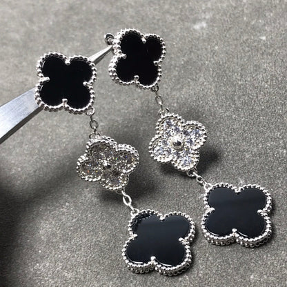 [TOPON]CLOVER 3 MOTIF DIAMOND ONYX SILVER EARRINGS