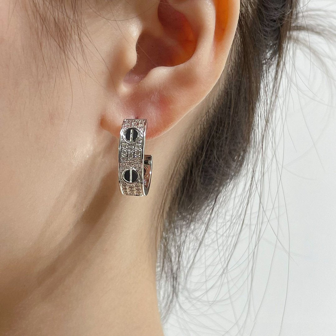 [TOPON]LOVE CERAMIC DIAMOND PAVED SILVER EARRINGS