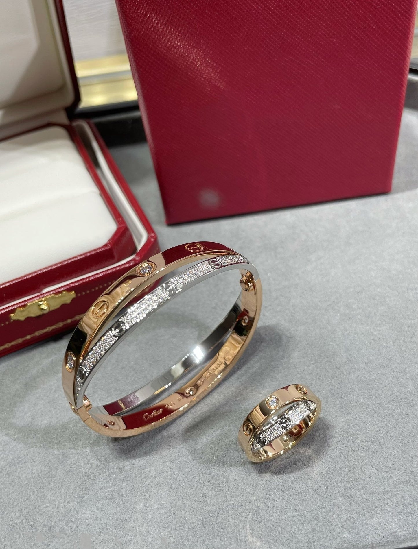 [TOPON]LOVE PINK GOLD SILVER DIAMOND DOUBLE RING