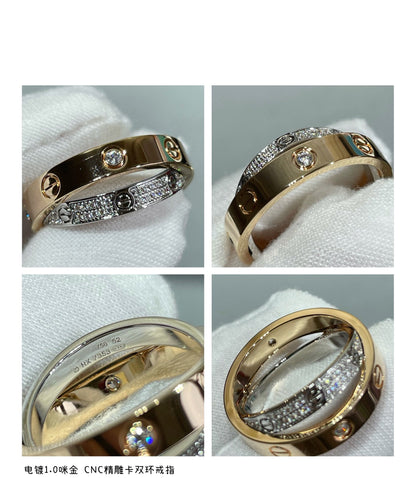 [TOPON]LOVE PINK GOLD SILVER DIAMOND DOUBLE RING