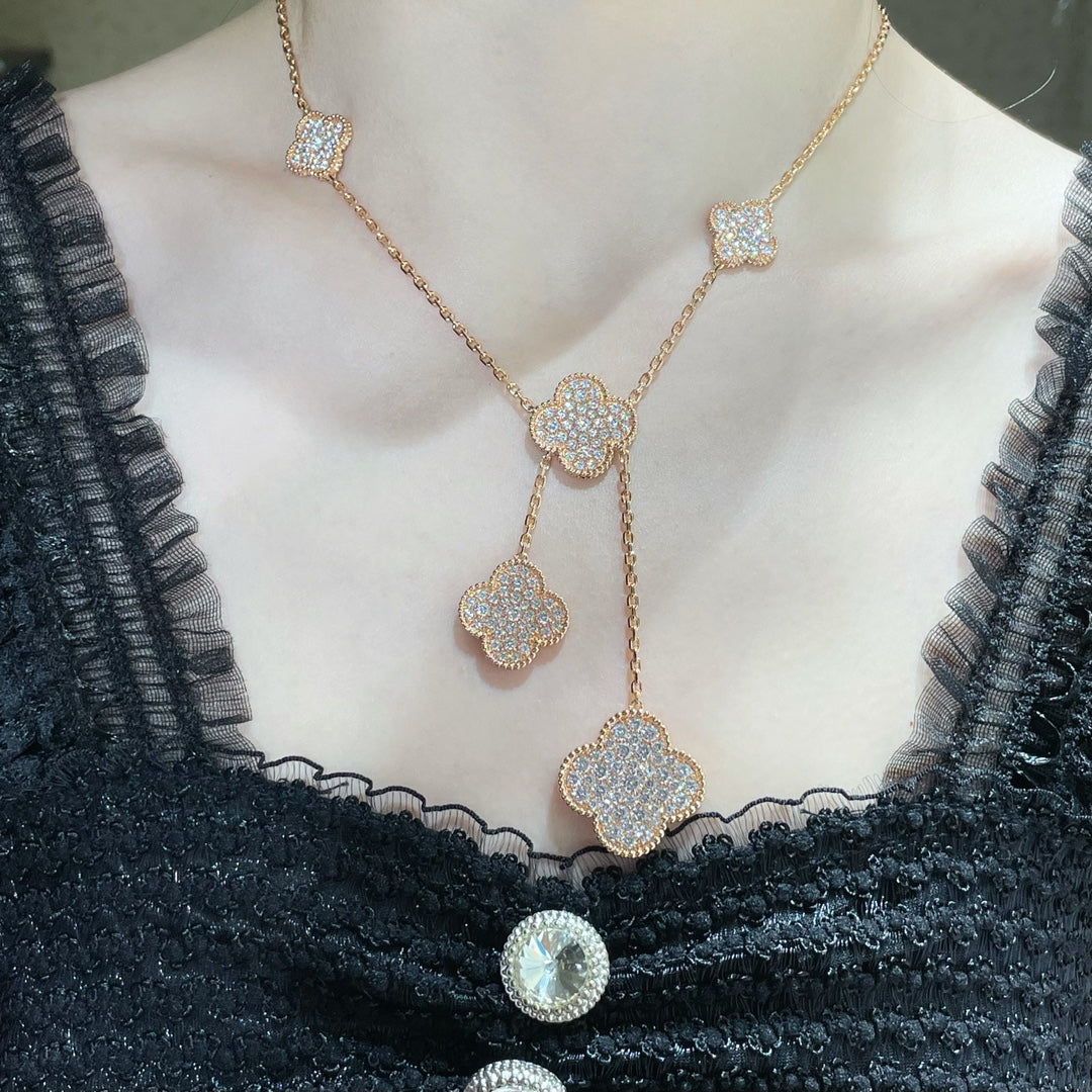 [TOPON]CLOVER 6 MOTIF DIAMOND PAVED NECKLACE