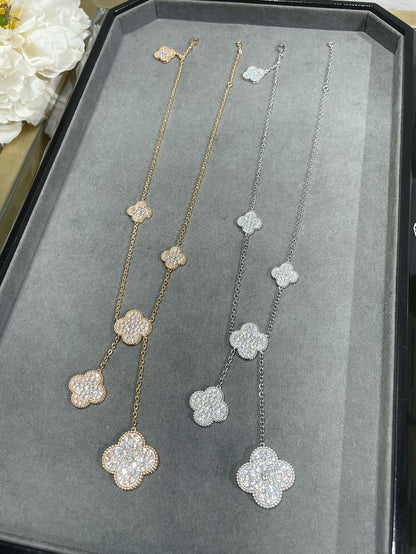 [TOPON]CLOVER 6 MOTIF DIAMOND PAVED NECKLACE