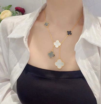 [TOPON]CLOVER 6 MOTIF MOP ONYX GOLD NECKLACE