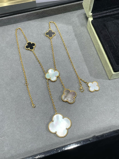 [TOPON]CLOVER 6 MOTIF MOP ONYX GOLD NECKLACE