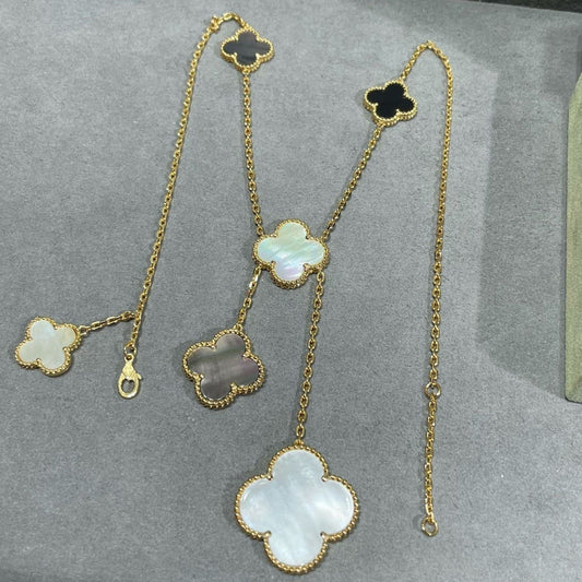 [TOPON]CLOVER 6 MOTIF MOP ONYX GOLD NECKLACE