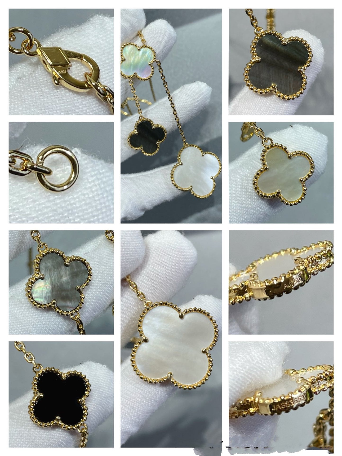 [TOPON]CLOVER 6 MOTIF MOP ONYX GOLD NECKLACE