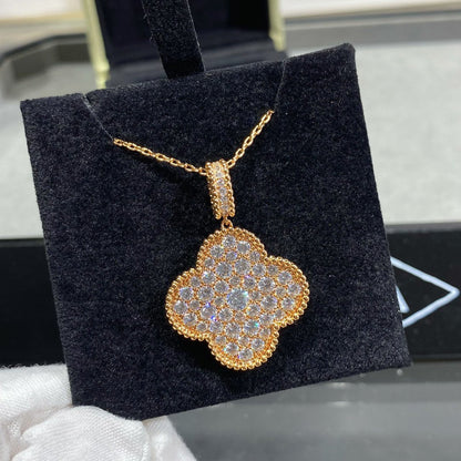 [TOPON]CLOVER 25MM LARGE PEDANT DIAMOND PAVED LONG NECKLACE