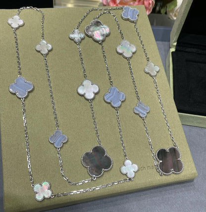 [TOPON]CLOVER 16 MOTIF CHALCEDONY MOP SILVER NECKLACE