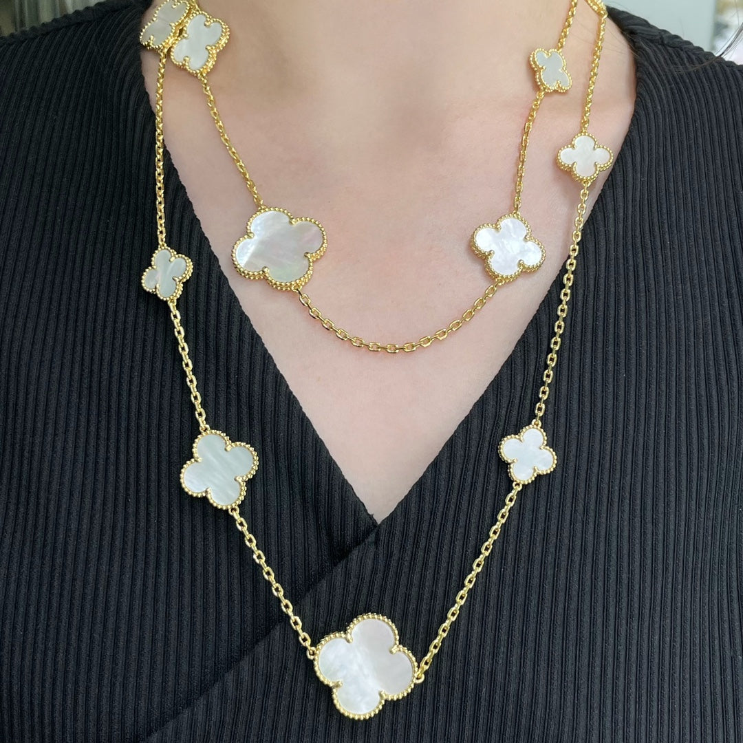 [TOPON]CLOVER 16 MOTIF WHITE MOP GOLD NECKLACE