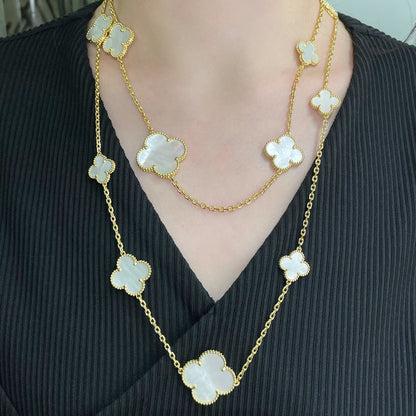 [TOPON]CLOVER 16 MOTIF WHITE MOP GOLD NECKLACE