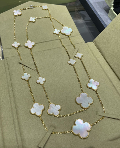 [TOPON]CLOVER 16 MOTIF WHITE MOP GOLD NECKLACE