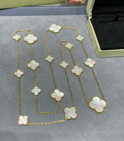 [TOPON]CLOVER 16 MOTIF WHITE MOP GOLD NECKLACE