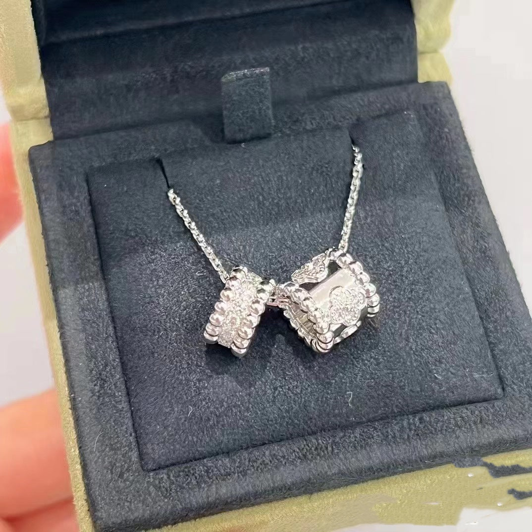 [TOPON]PERLEE DOUBLE PENDANT SILVER DIAMOND NECKLACE