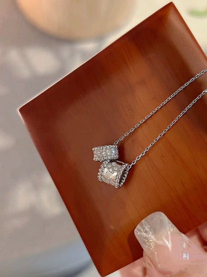 [TOPON]PERLEE DOUBLE PENDANT SILVER DIAMOND NECKLACE