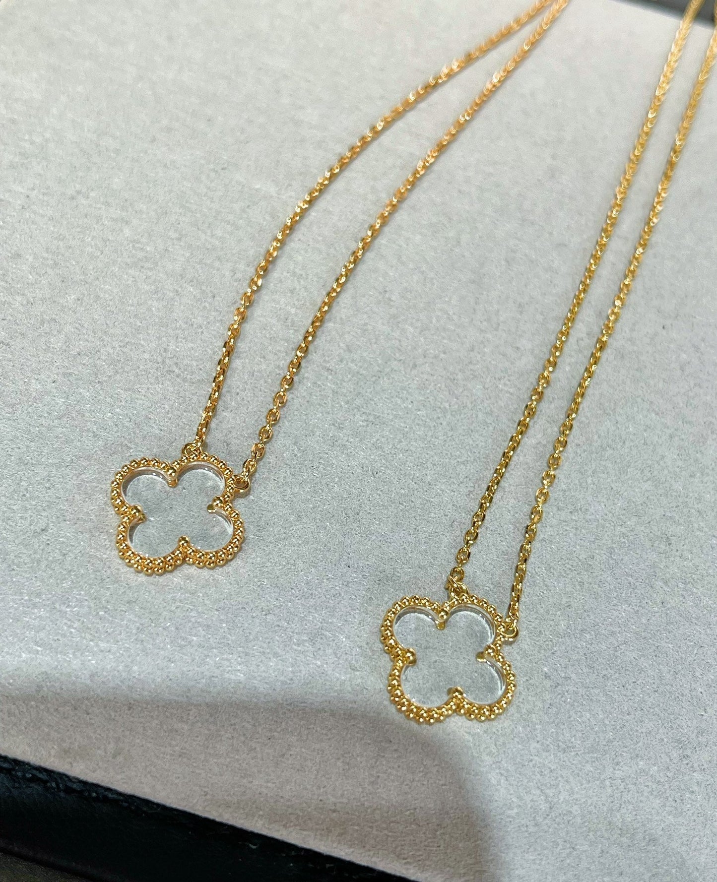 [TOPON]CLOVER ROCK CRYSTAL ROSE GOLD NECKLACE