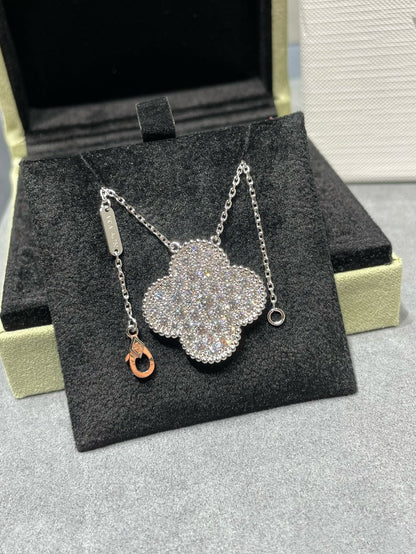 [TOPON]CLOVER 25MM LARGE PENDANT DIAMOND PAVED SILVER NECKLACE