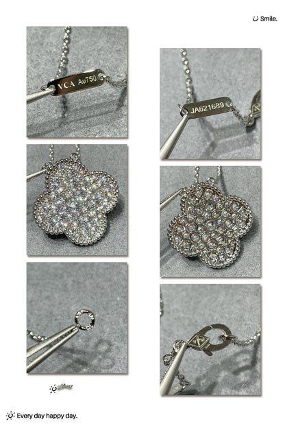 [TOPON]CLOVER 25MM LARGE PENDANT DIAMOND PAVED SILVER NECKLACE