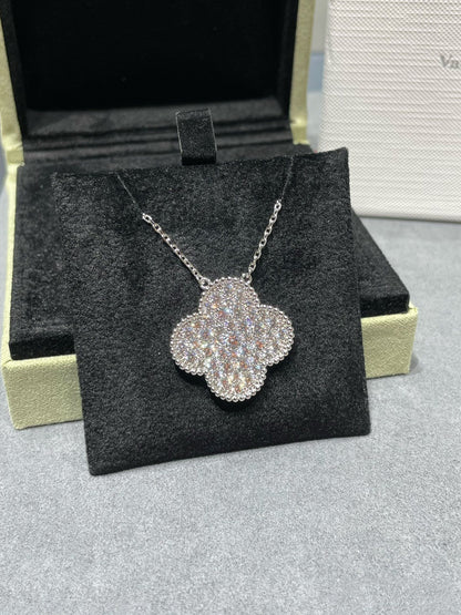 [TOPON]CLOVER 25MM LARGE PENDANT DIAMOND PAVED SILVER NECKLACE