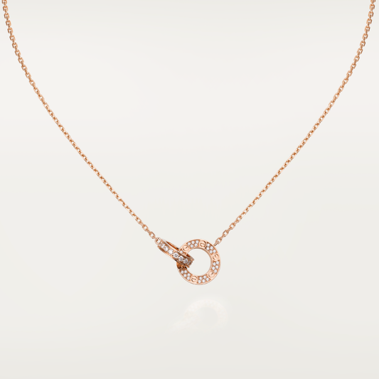 [TOPON]LOVE 7.6MM NECKLACE ROSE GOLD AND SILVER  FULL DIAMOND