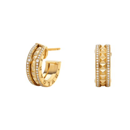 [TOPON]ZERO 1 ROCK GOLD EARRINGS WITH STUDDED SPIRAL AND PAVED DIAMONDS