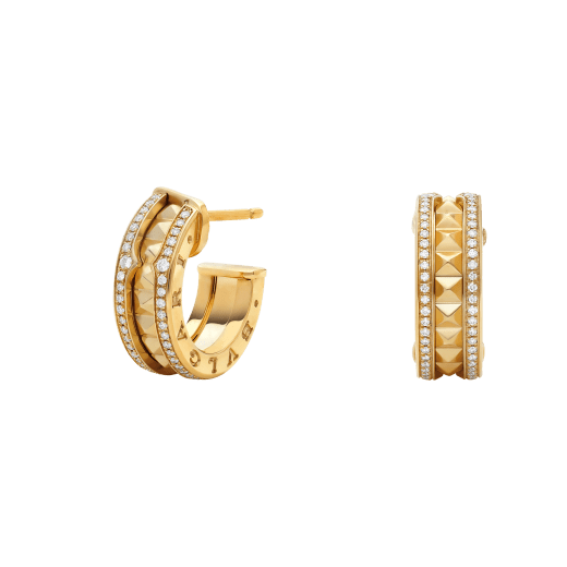 [TOPON]ZERO 1 ROCK GOLD EARRINGS WITH STUDDED SPIRAL AND PAVED DIAMONDS