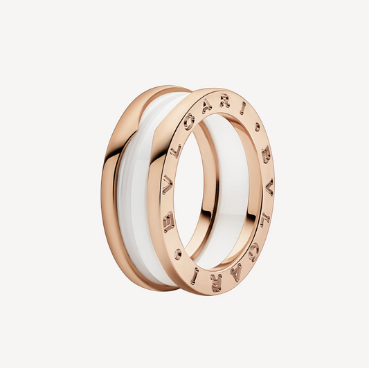 [TOPON]ZERO 1 TWO-BAND LOOPS AND WHITE CERAMIC SPIRAL PINK GOLD RING