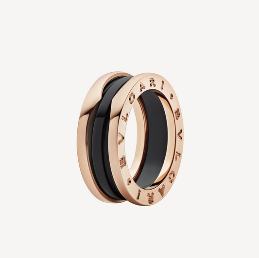 [TOPON]ZERO 1 TWO-BAND LOOPS AND BLACK CERAMIC PINK GOLD RING