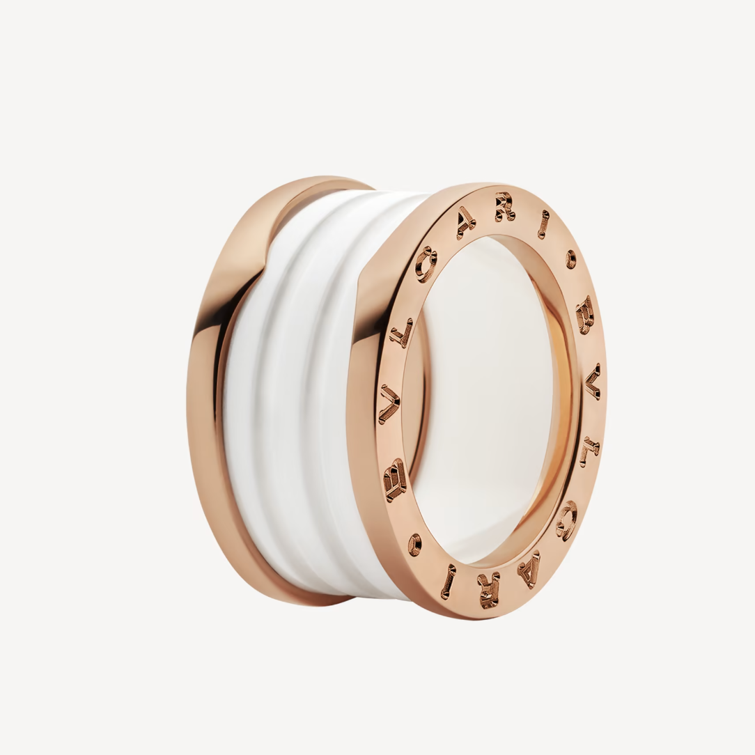 [TOPON]ZERO 1 FOUR-BAND LOOPS AND WHITE CERAMIC SPIRAL PINK GOLD RING