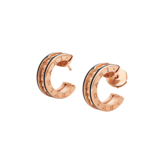 [TOPON]ZERO 1 ROCK PINK GOLD EARRINGS WITH STUDDED SPIRAL AND BLACK CERAMIC