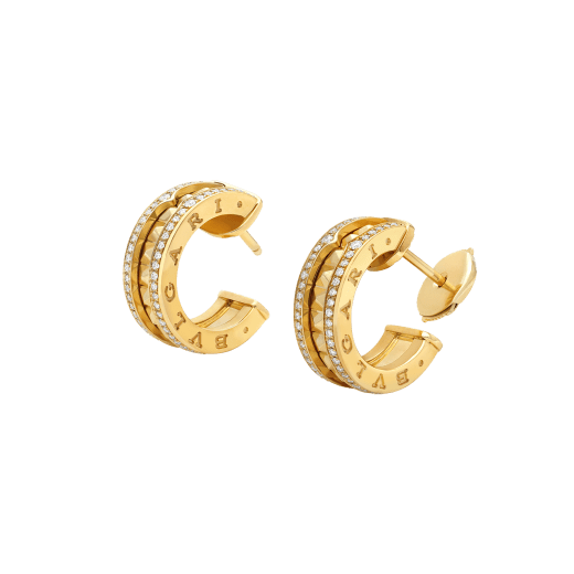 [TOPON]ZERO 1 ROCK GOLD EARRINGS WITH STUDDED SPIRAL AND PAVED DIAMONDS