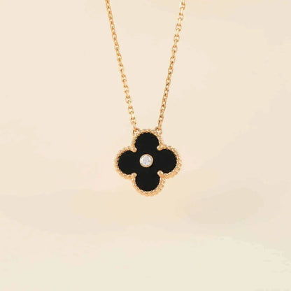 [TOPON]CLOVER 15MM DIAMOND ONYX NECKLACE