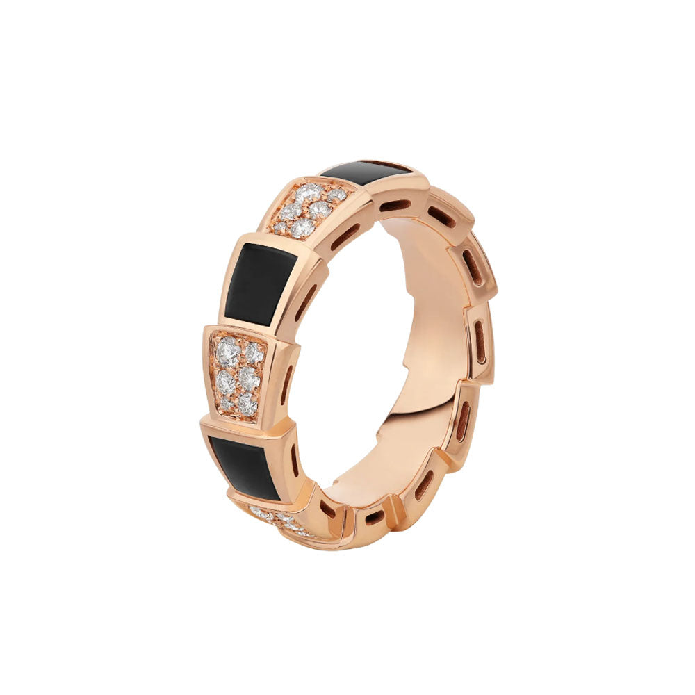 [TOPON]SERPENTI RING PINK GOLD BLACK MOP DIAMOND PAVED 4MM