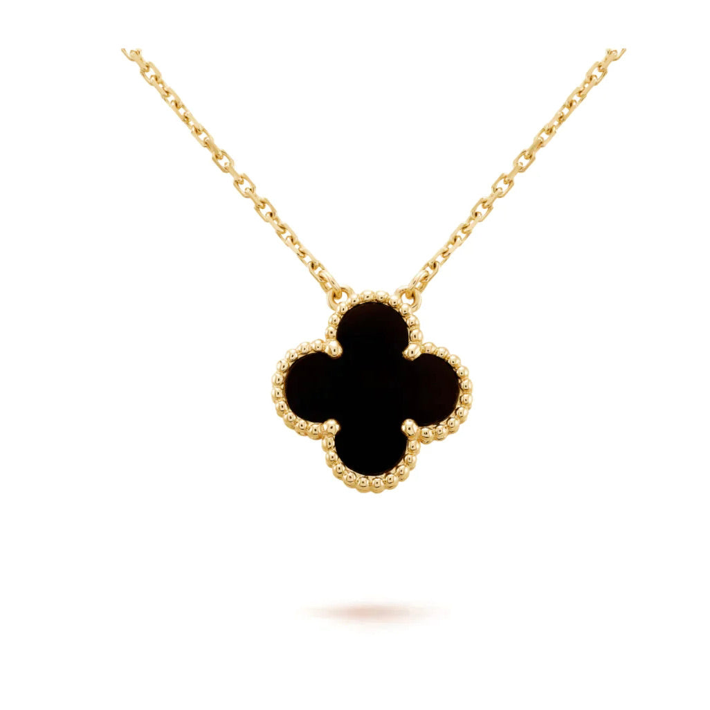 [TOPON]CLOVER 15MM BLACK ONYX SINGLE FLOWER NECKLACE