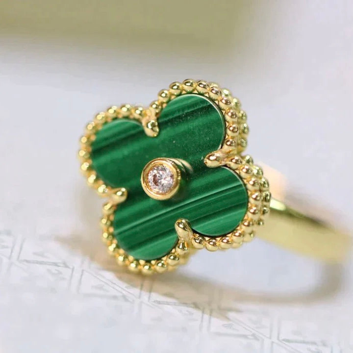 [TOPON]CLOVER MALACHITE RING GOLD DIAMOND