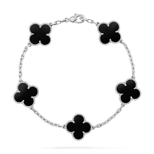 [TOPON]CLOVER 5 MOTIF ONYXS  BRACELET SILVER