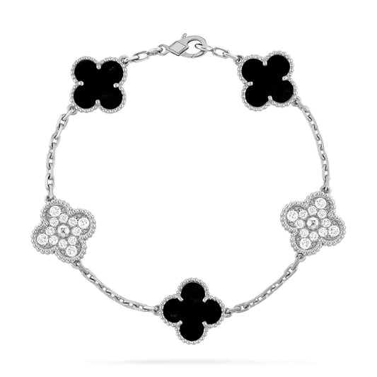 [TOPON]CLOVER 5 MOTIF ONYXS DIAMOND BRACELET SILVER