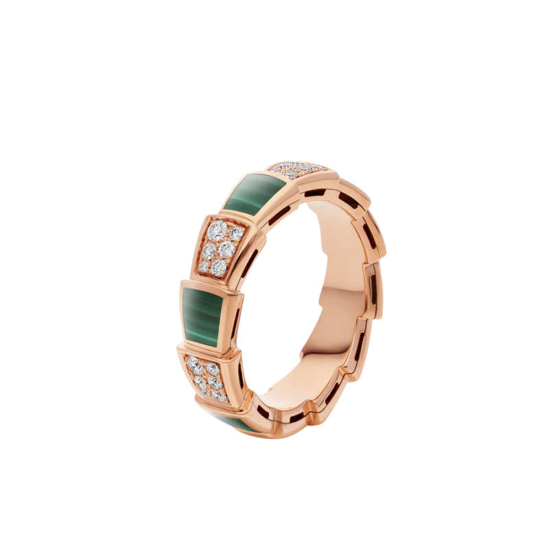 [TOPON]SERPENTI RING PINK GOLD MALACHITE DIAMOND PAVED 4MM