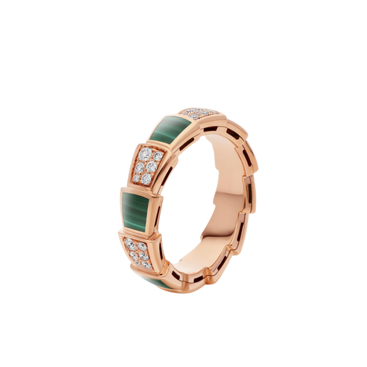 [TOPON]SERPENTI RING PINK GOLD MALACHITE DIAMOND PAVED 4MM